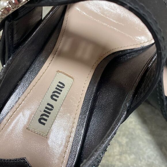 Miu Miu Glitter Jeweled Buckle Pointed Toe Pump Size 37.5 - Picture 9 of 10